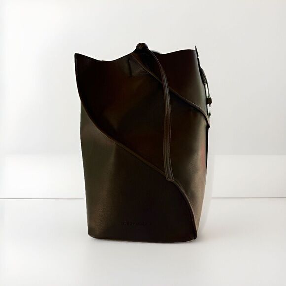 BCBG Maxazria Structured Bucket Bag Purse Black Asymmetrical Vegan Leather NWT - Picture 3 of 6